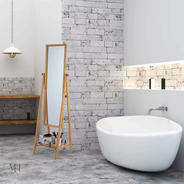 Grand miroir sur pied avec étagère pour accessoires