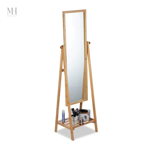 Miroir décoratif en bambou avec solution de rangement