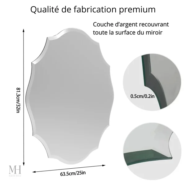Miroir élégant sans cadre, touche baroque
