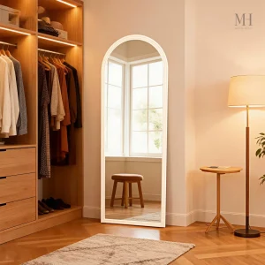 Miroir blanc arche pleine longueur 160x50 cm sur pied