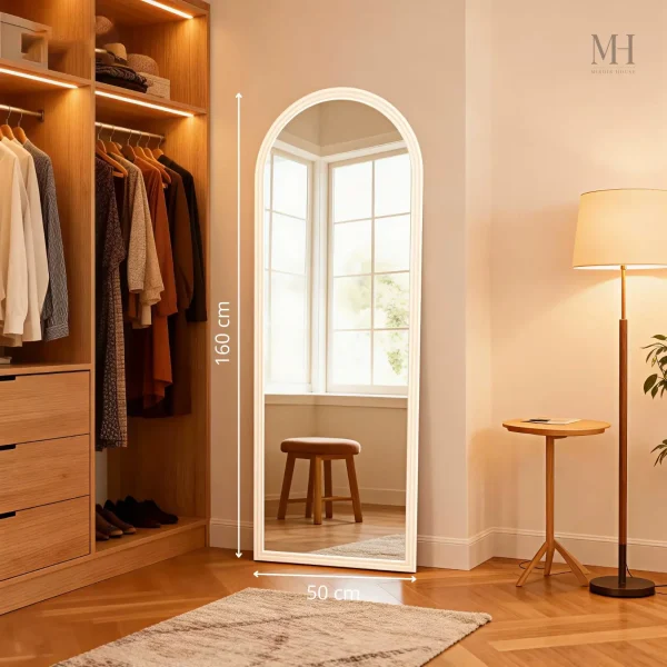 Grand miroir sur pied blanc design arche 160x50 cm