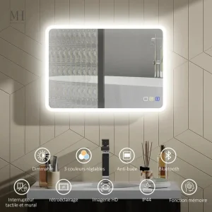 Miroir LED Anti-buée Bluetooth 50×70 cm pour salle de bain