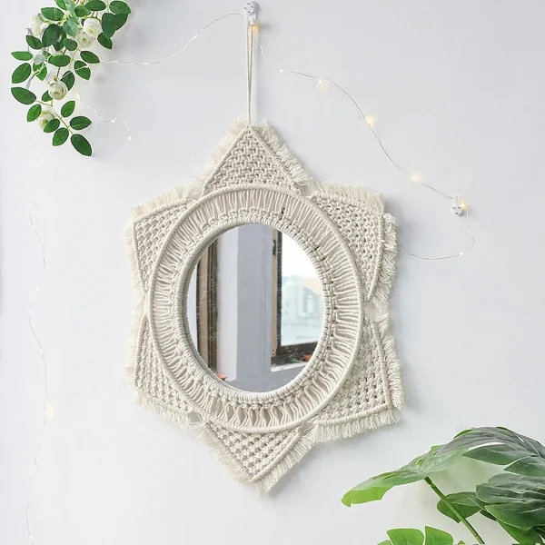 Miroir décoratif en macramé 52 cm pour une touche bohème