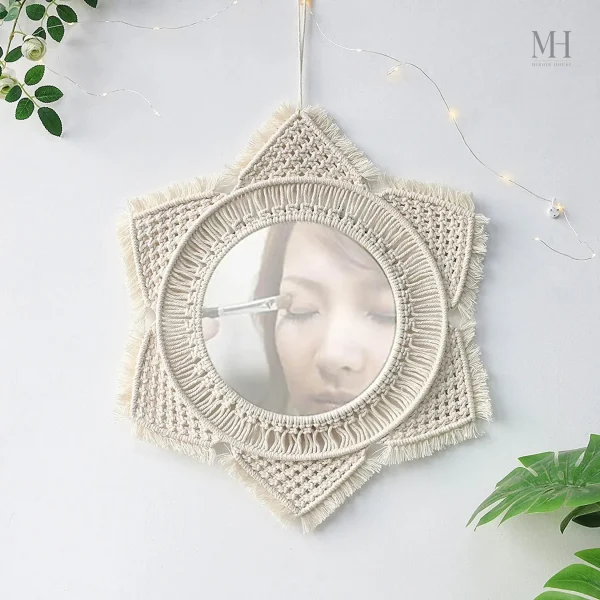 Miroir en macramé étoile, accessoire déco lumineux