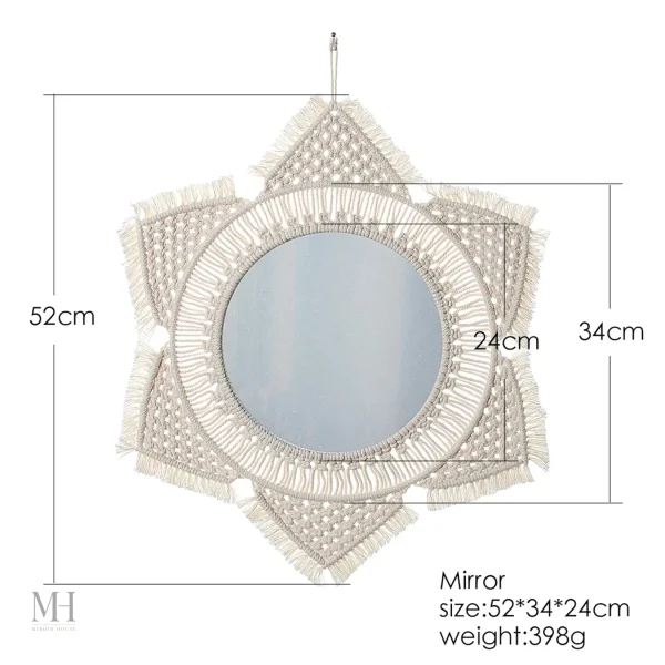 Miroir en coton avec franges, style bohème chic pour intérieur