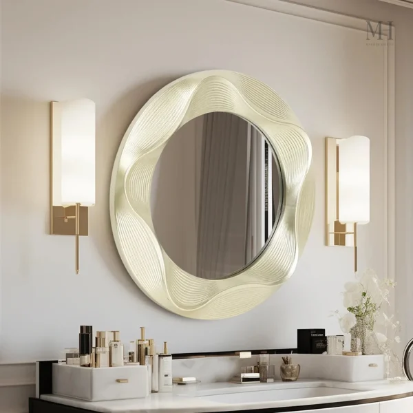 Miroir Design Ondine en Bois avec Lumière Intégrée