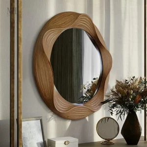 Miroir Élégant en Bois Rond avec Éclairage LED