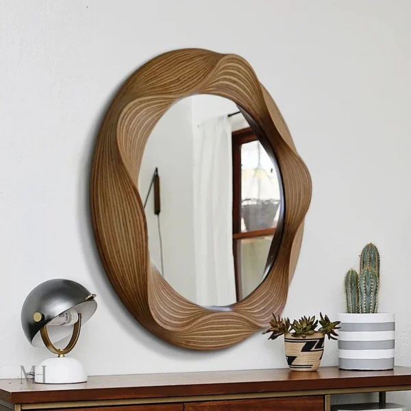 Miroir en Bois avec Éclairage LED, Style Contemporain