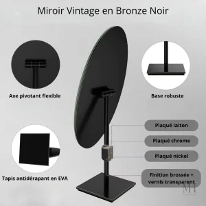 Miroir pivotant 360° en laiton pour maquillage