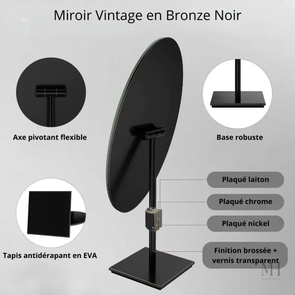 Miroir pivotant 360° en laiton pour maquillage