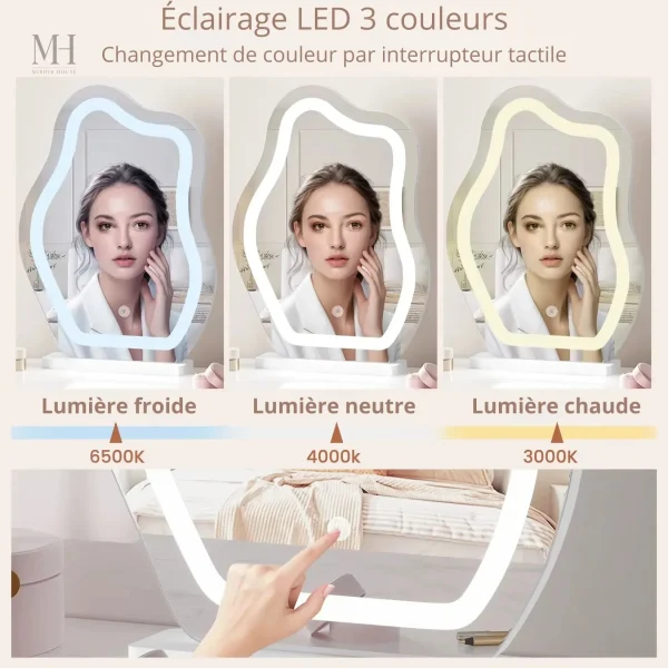 Miroir maquillage LED Nuage, design moderne et fonctionnel