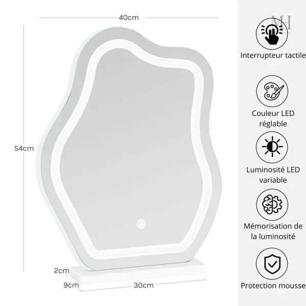 Miroir de maquillage LED, idéal pour les retouches