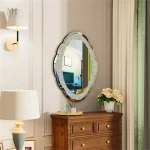 Miroir Ovale Argenté Cadre Diamant 60x80 cm