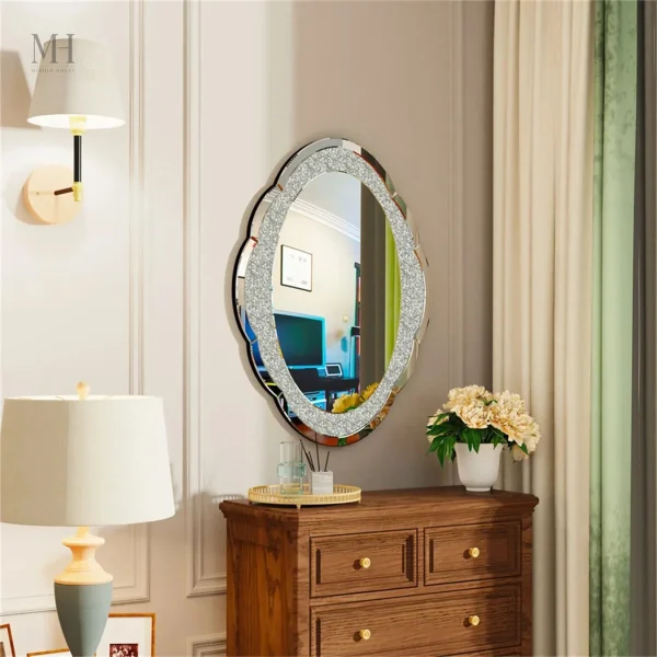 miroir-cadre-1 Miroir Ovale Argenté Cadre Diamant 60x80 cm