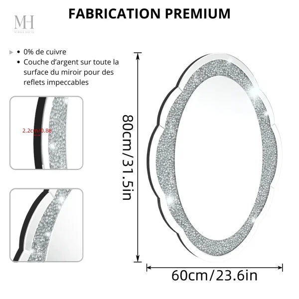 Miroir Cadre Diamant 60x80 cm pour intérieur chic