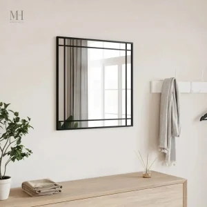 Miroir carré noir style verrière cadre métal 60x60 cm