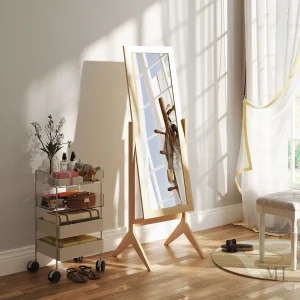 Miroir sur pied en chêne pleine longueur inclinable
