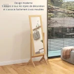 Miroir décoratif sur pied, finition chêne