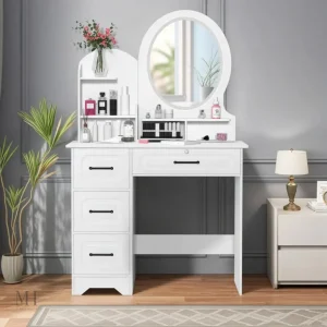 Miroir coiffeuse LED blanche avec tiroirs pratiques