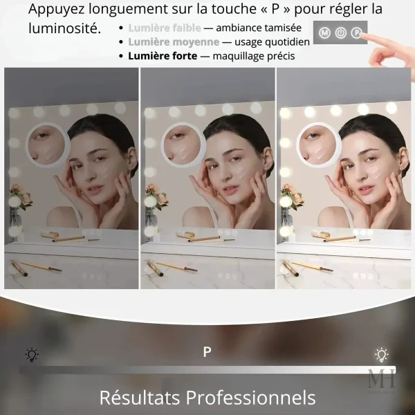 Miroir de maquillage avec loupe 3x