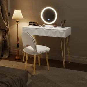 Miroir coiffeuse LED avec rangement et miroir rotatif