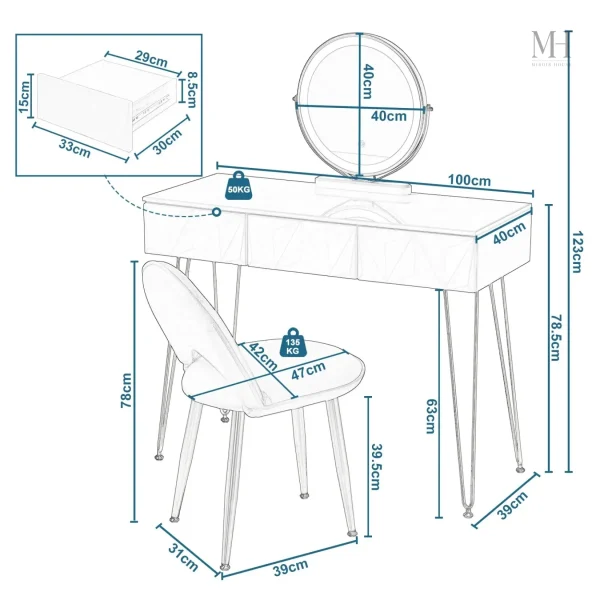 Miroir coiffeuse élégant avec éclairage LED intégré