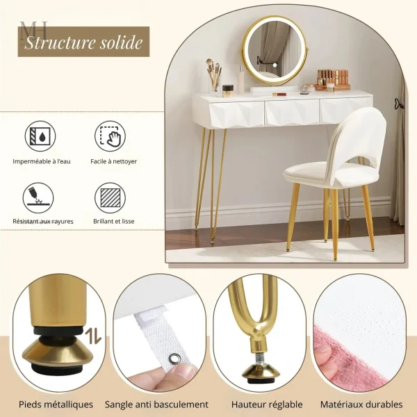 Miroir de maquillage avec espace de rangement