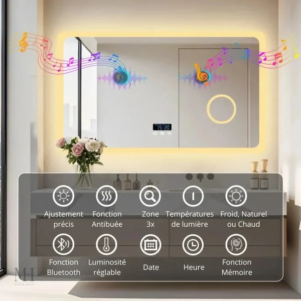 Miroir Salle de Bain avec Fonction Anti-Buée