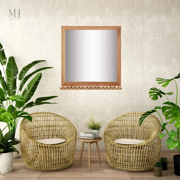 miroir-contour-bois-1 Miroir Bois Étagère Noyer Massif 60x62 cm