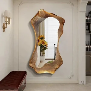 Miroir mural doré sculpté Vesuvio avec éclairage LED