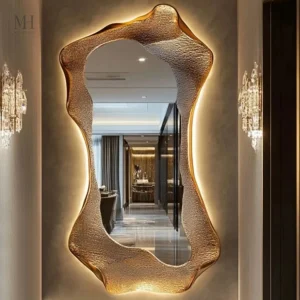 Grand miroir décoratif pour couloir avec cadre doré