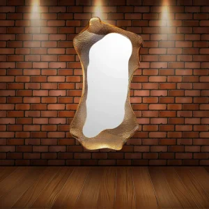 Miroir design Vesuvio en finition dorée pour intérieur