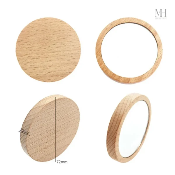 Miroir de maquillage compact style bois naturel