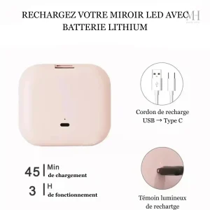 Miroir de poche avec fonction grossissante et lumière