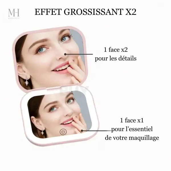 Miroir portable avec éclairage pour détails précis