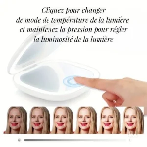 Miroir de poche LED compact et grossissant 5x