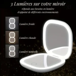 Miroir LED de poche, grossissement 5x