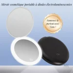 Miroir de poche LED noir pour retouches maquillage