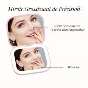 Miroir de poche esthétique, éclairage réglable en rose