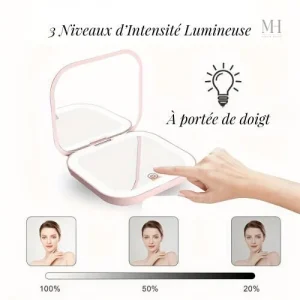 Miroir LED rose, pratique pour retouches beauté