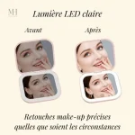 Miroir de poche rectangulaire avec éclairage doux