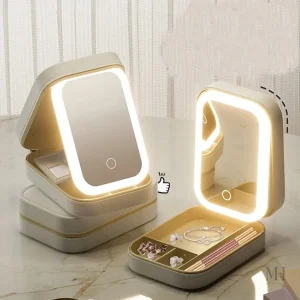 Miroir LED compact avec rangement pour maquillage