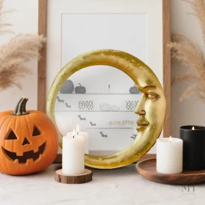 Miroir de Sorcière Lune Doré - Décoration murale mystique