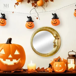 Miroir rond doré avec design lunaire contemporain