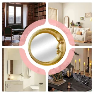 Miroir décoratif 22 cm avec motif de lune dorée