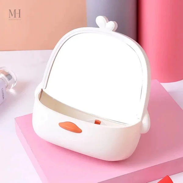 Miroir compact avec rangement intégré pour cosmétiques