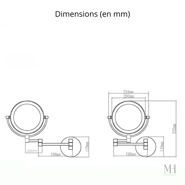Miroir grossissant 10x, idéal pour le maquillage