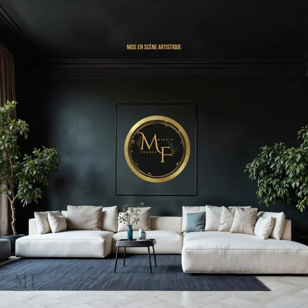 Miroir rond doré au design contemporain