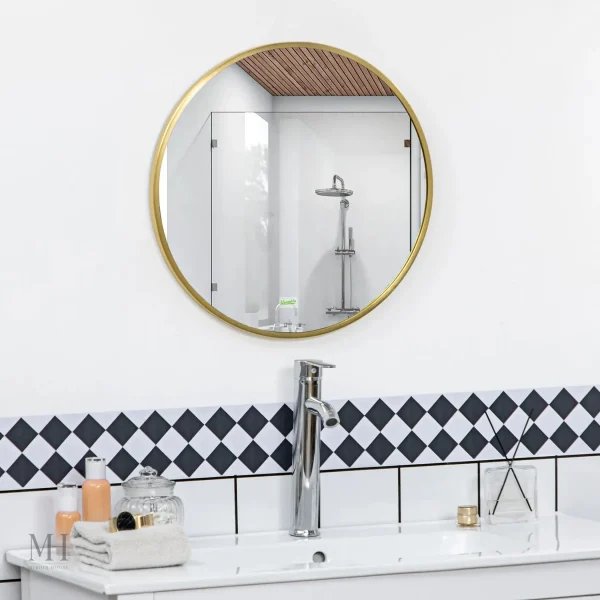 Miroir Rond Doré 50 cm pour Salle de Bain