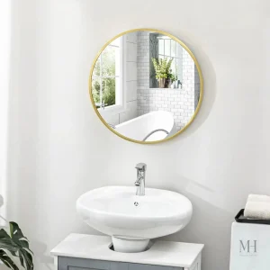 Miroir Simple Rond 50 cm avec Cadre Doré